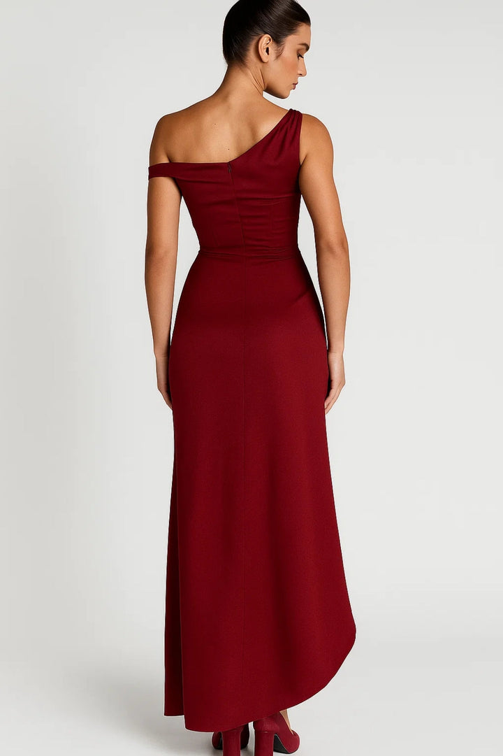 One-Shoulder Maxi Dress with Draped Detail and Side Slit