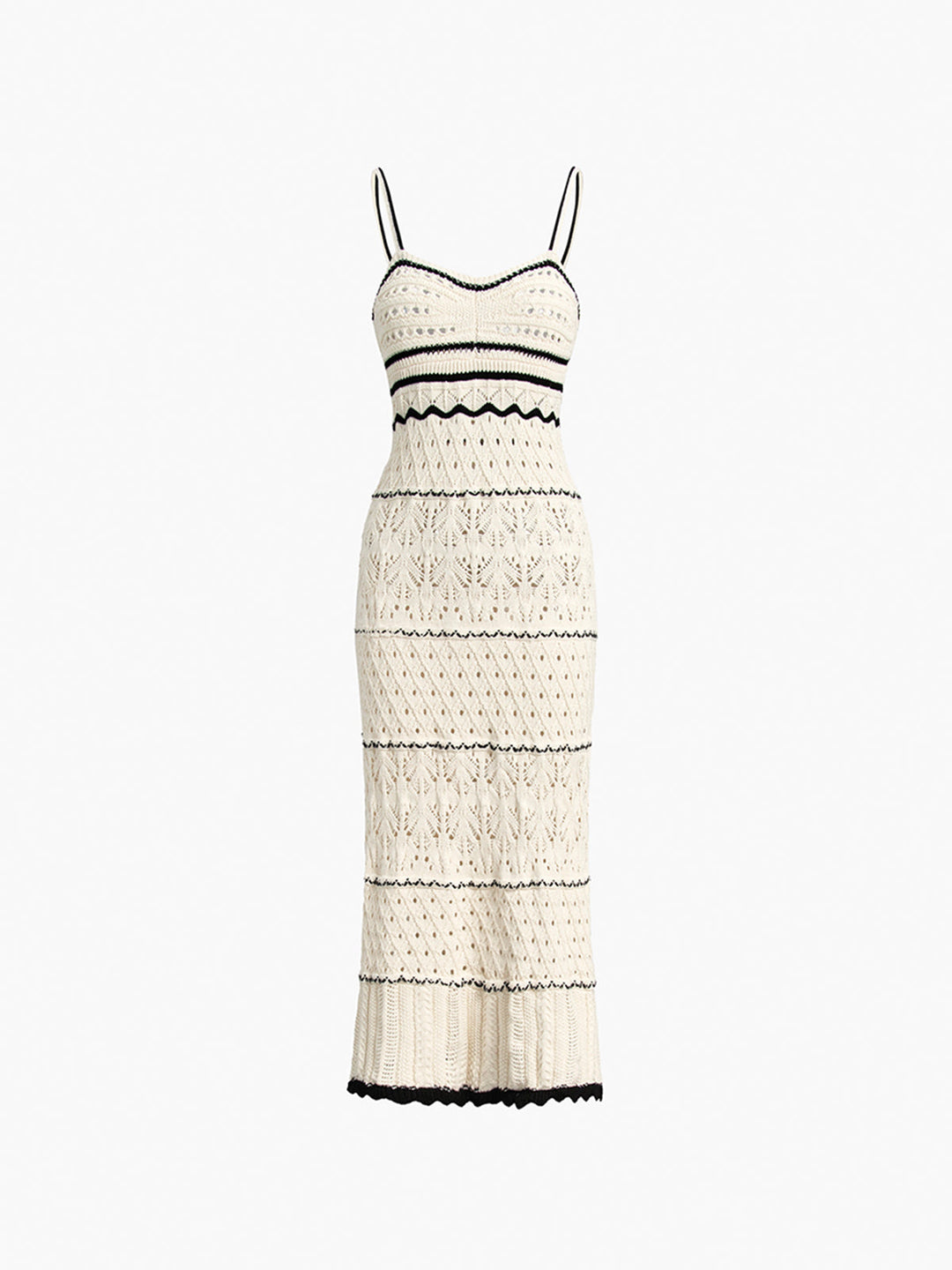 Crochet Maxi Dress with Spaghetti Straps and Scalloped Trims