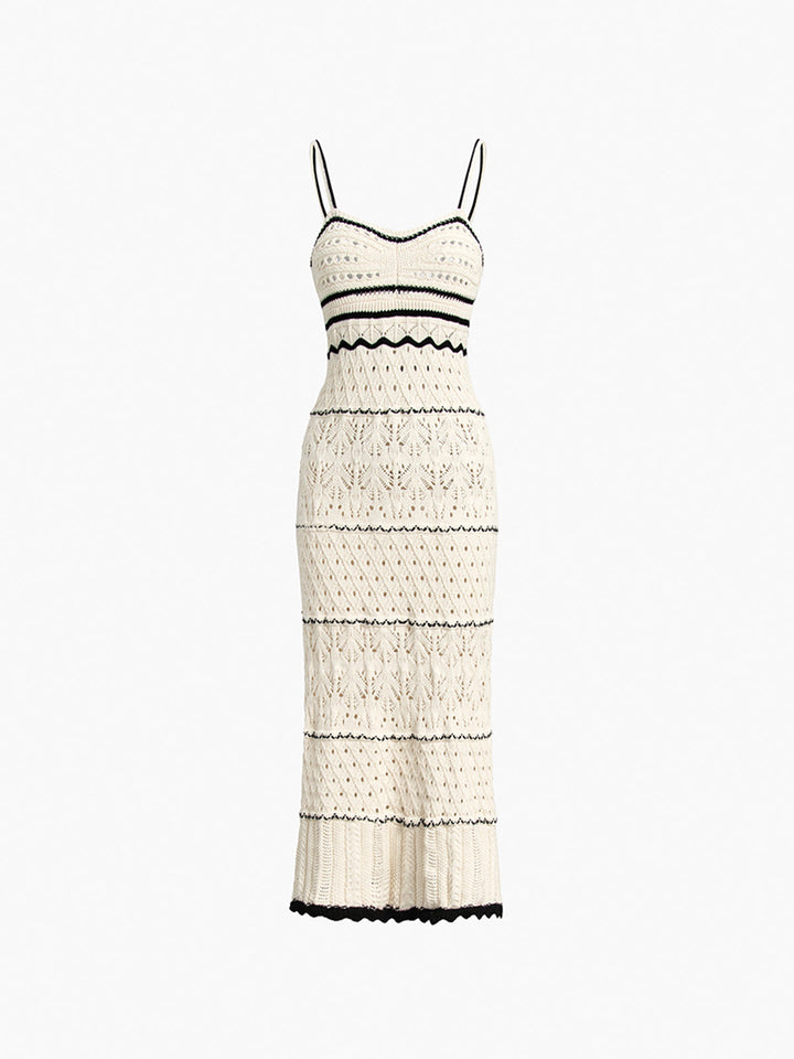 Crochet Maxi Dress with Spaghetti Straps and Scalloped Trims
