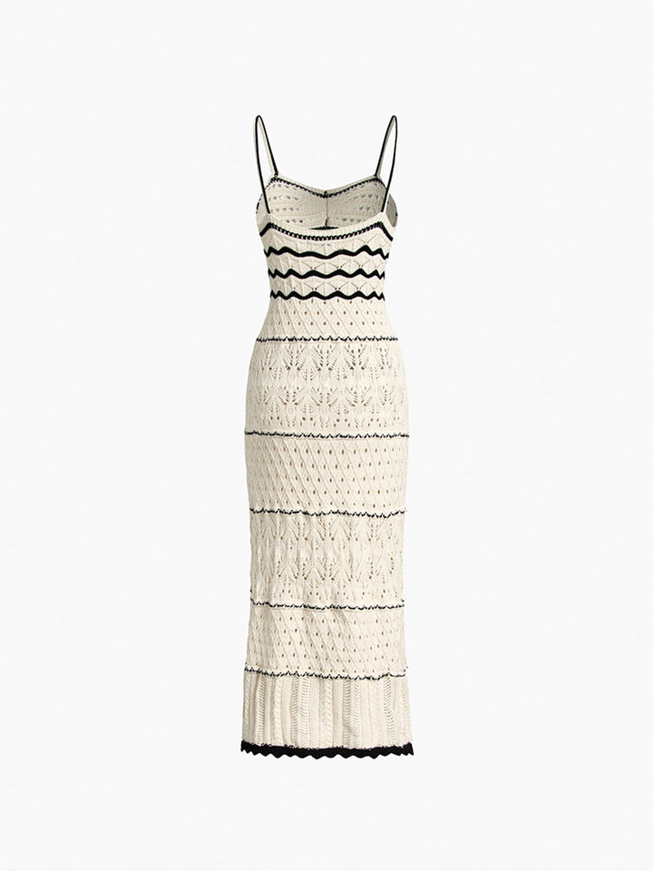 Crochet Maxi Dress with Spaghetti Straps and Scalloped Trims
