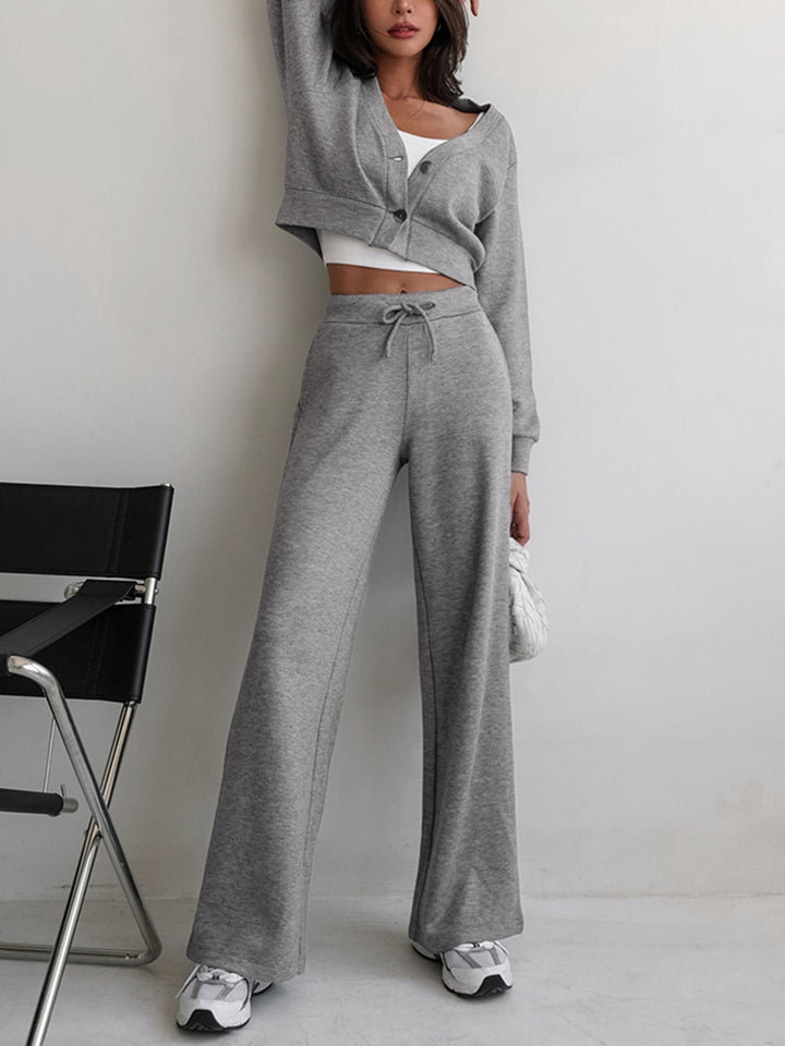 High-Waist Wide-Leg Sweatpants with Drawstring Closure