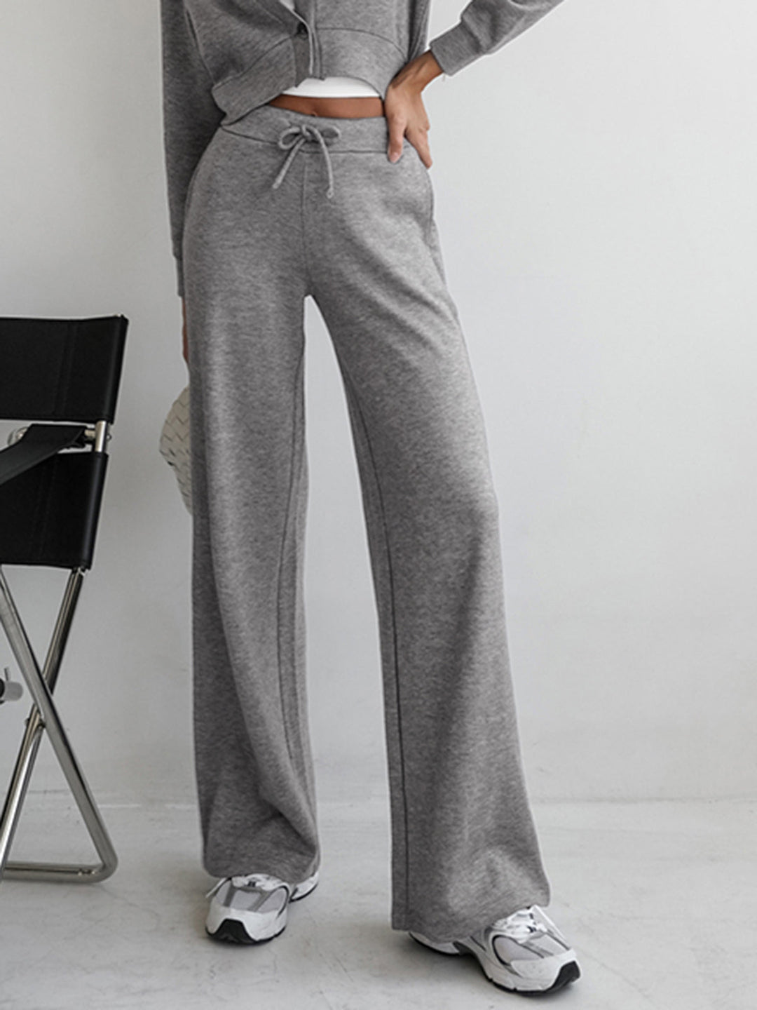 High-Waist Wide-Leg Sweatpants with Drawstring Closure