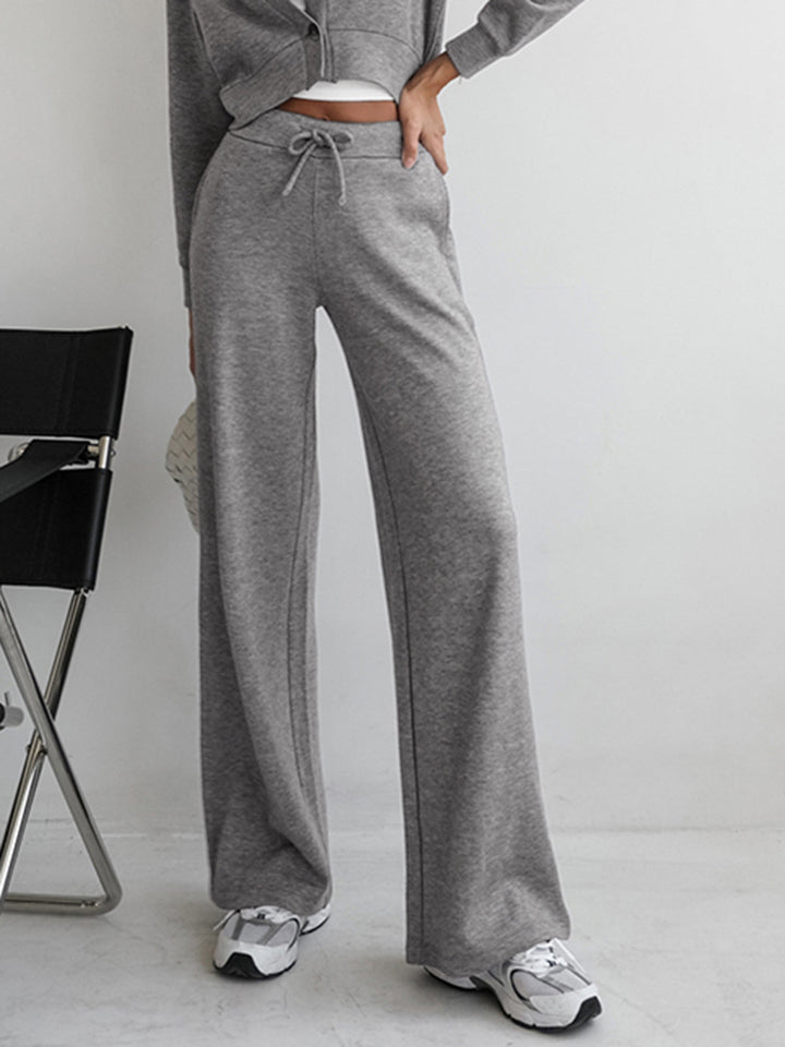 High-Waist Wide-Leg Sweatpants with Drawstring Closure