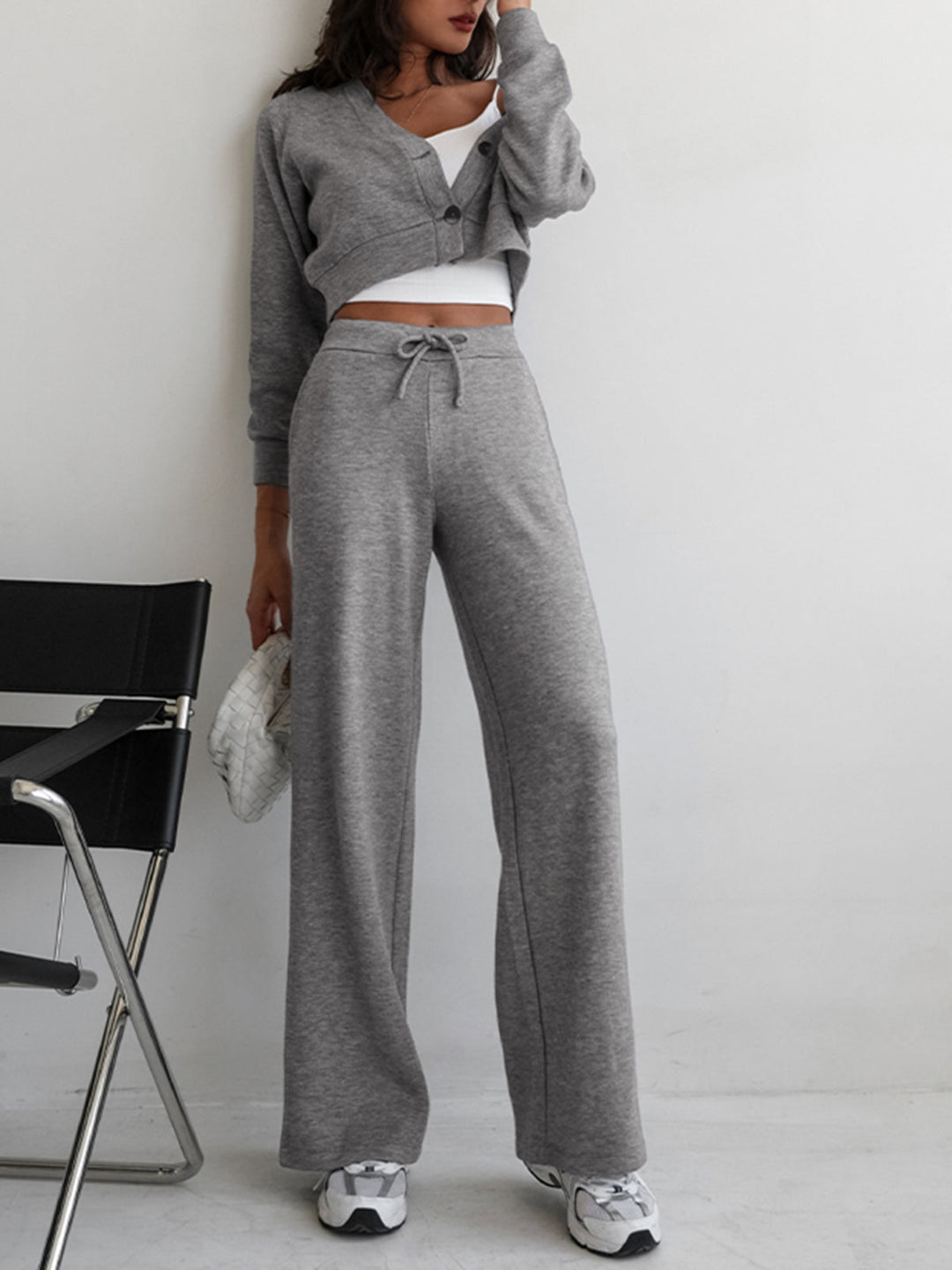 High-Waist Wide-Leg Sweatpants with Drawstring Closure