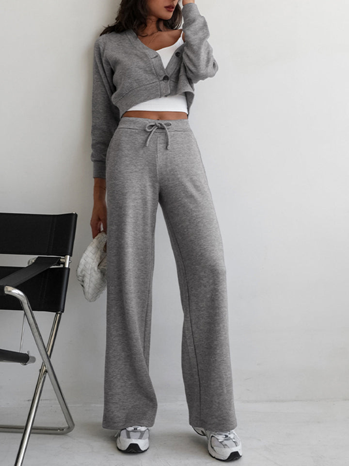 High-Waist Wide-Leg Sweatpants with Drawstring Closure