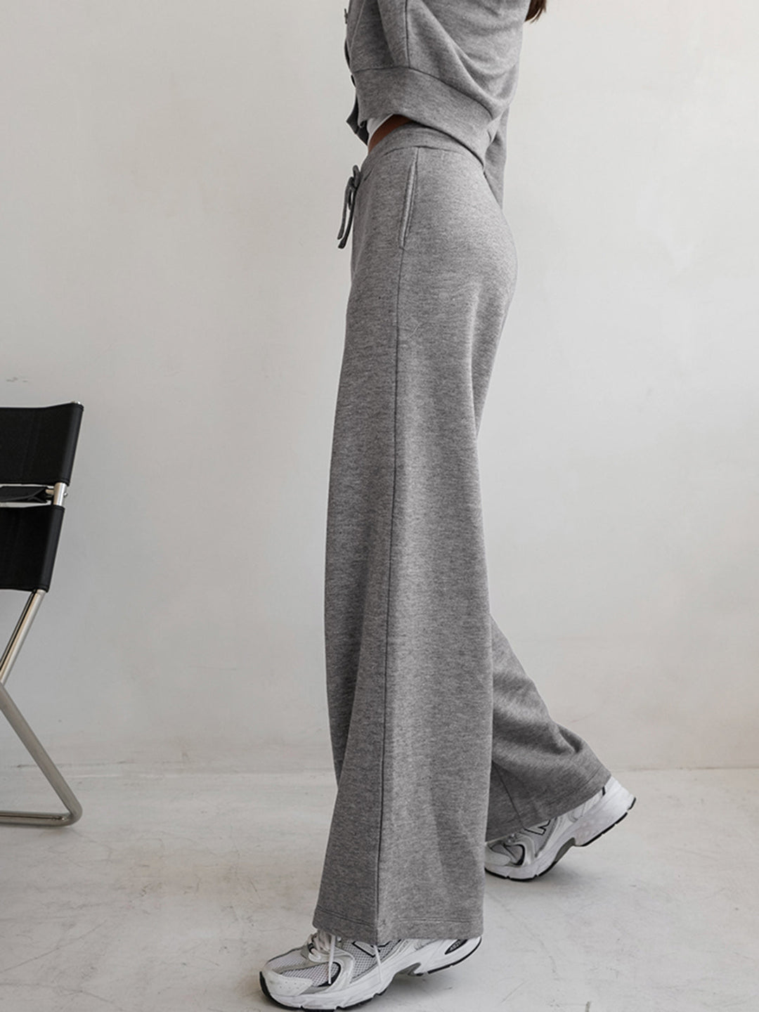 High-Waist Wide-Leg Sweatpants with Drawstring Closure