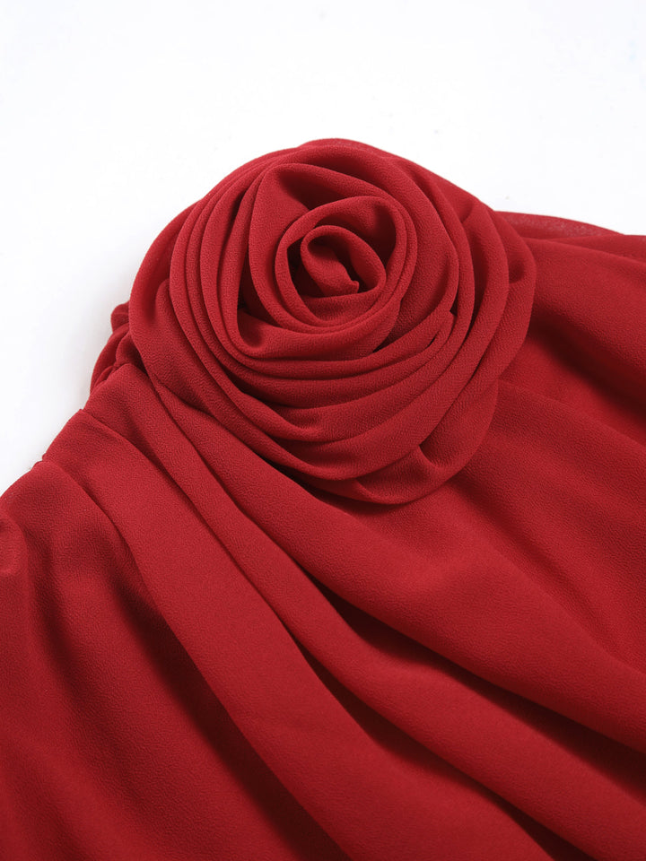 One-Shoulder Blouse with Draped Rosette Detail
