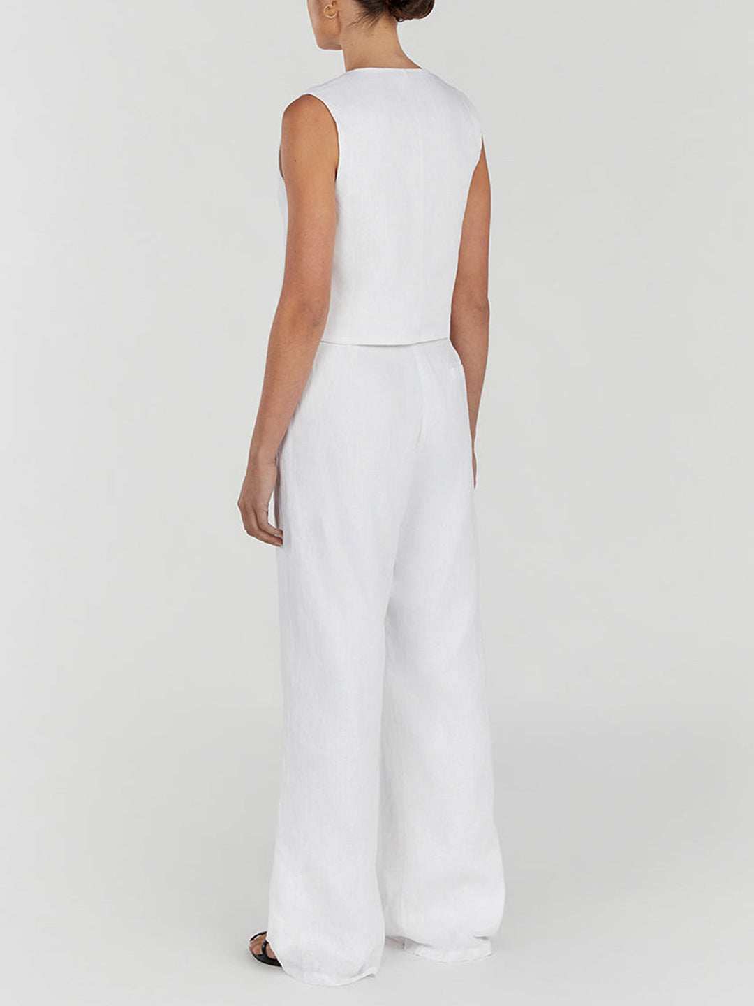 Cotton Sleeveless Vest Top and Wide-Leg Trousers Set with Button Closure