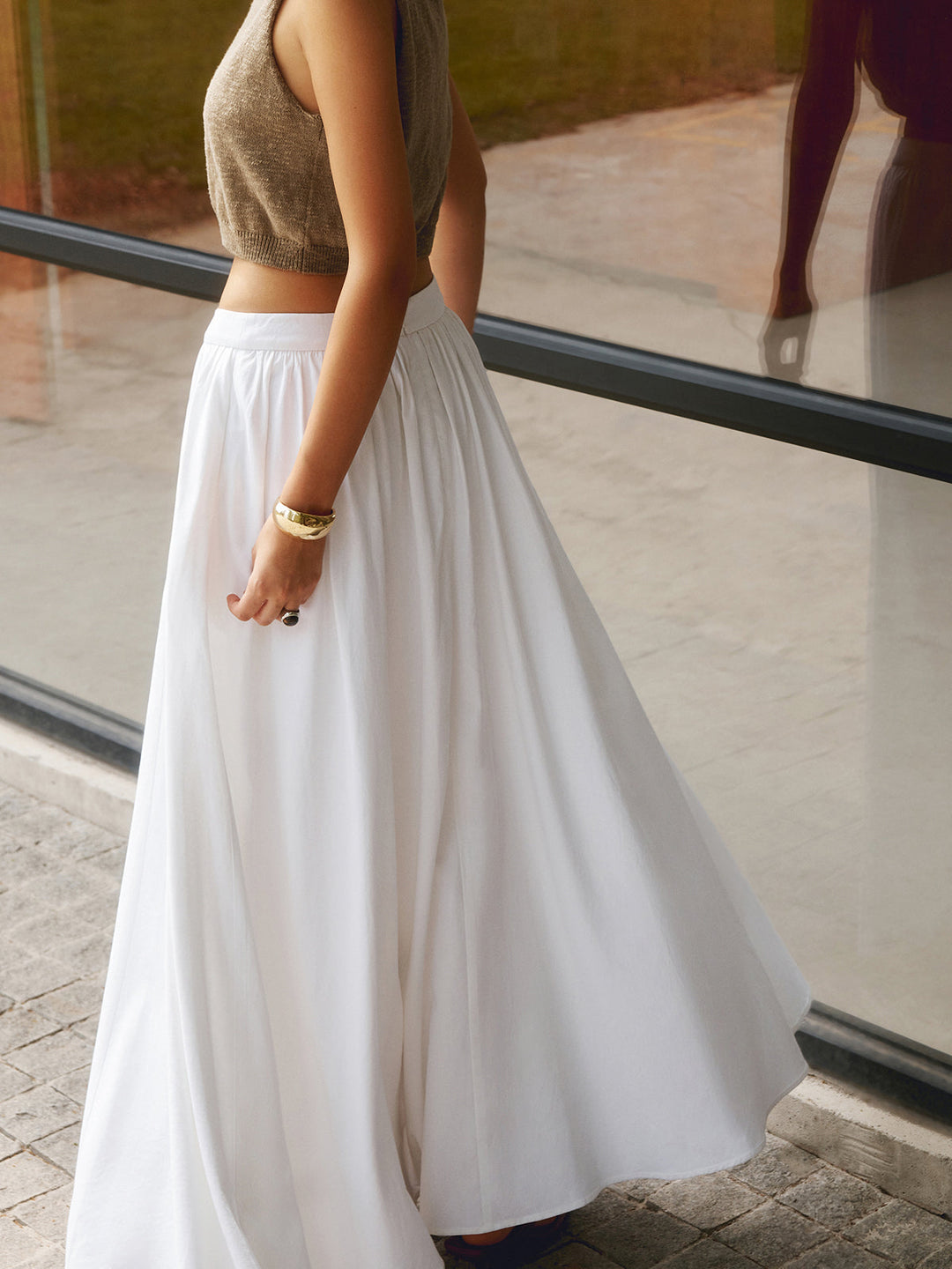 A-Line Maxi Skirt with Elastic Waistband and Side Pockets