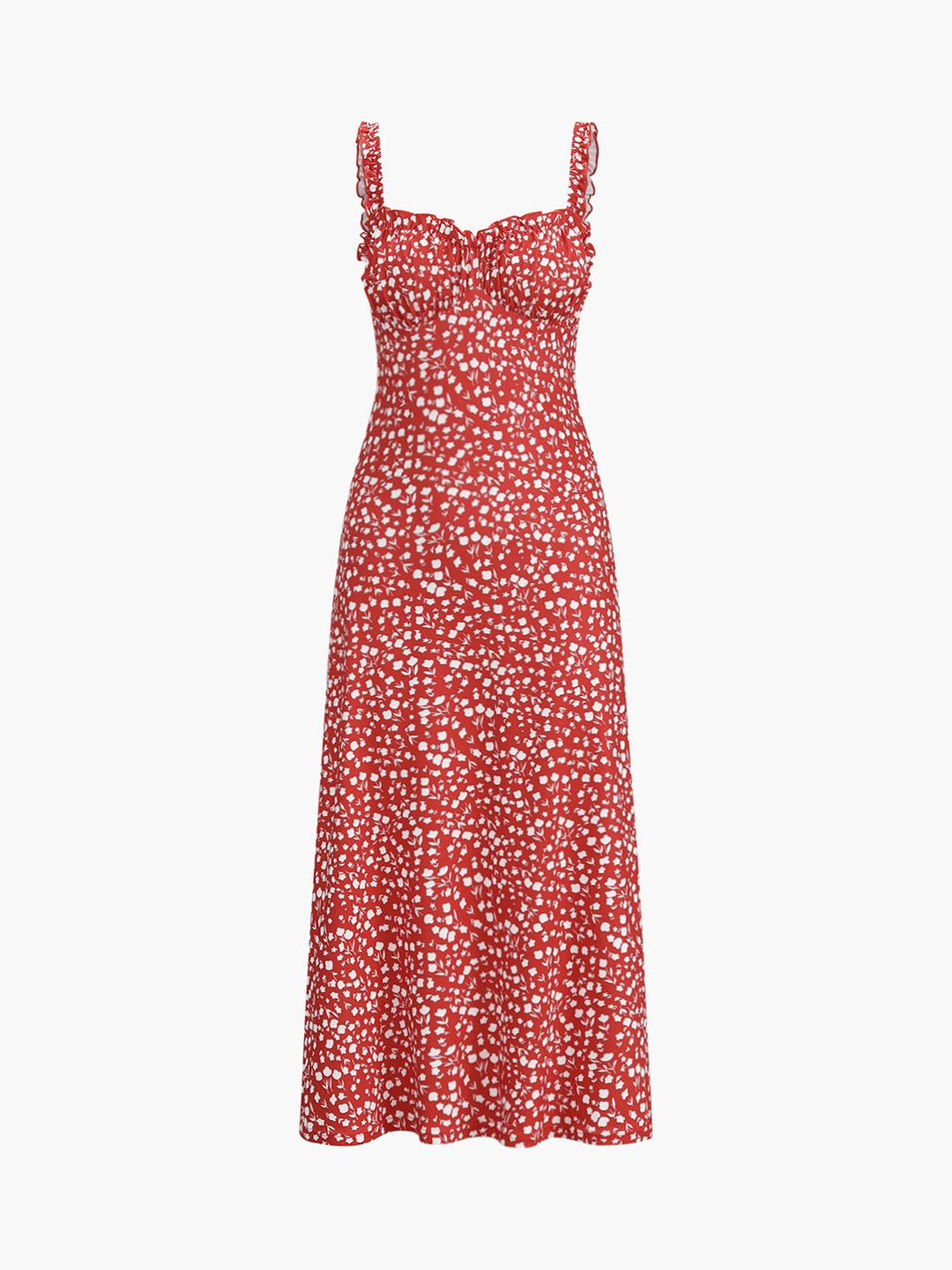 Spaghetti Strap Midi Dress with Straight Neckline and Fitted Silhouette