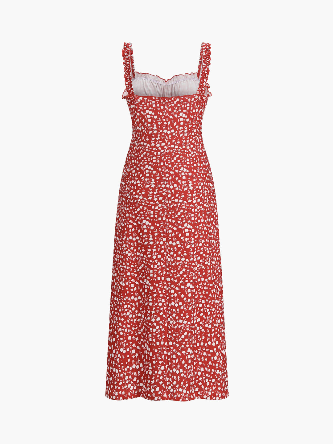 Spaghetti Strap Midi Dress with Straight Neckline and Fitted Silhouette