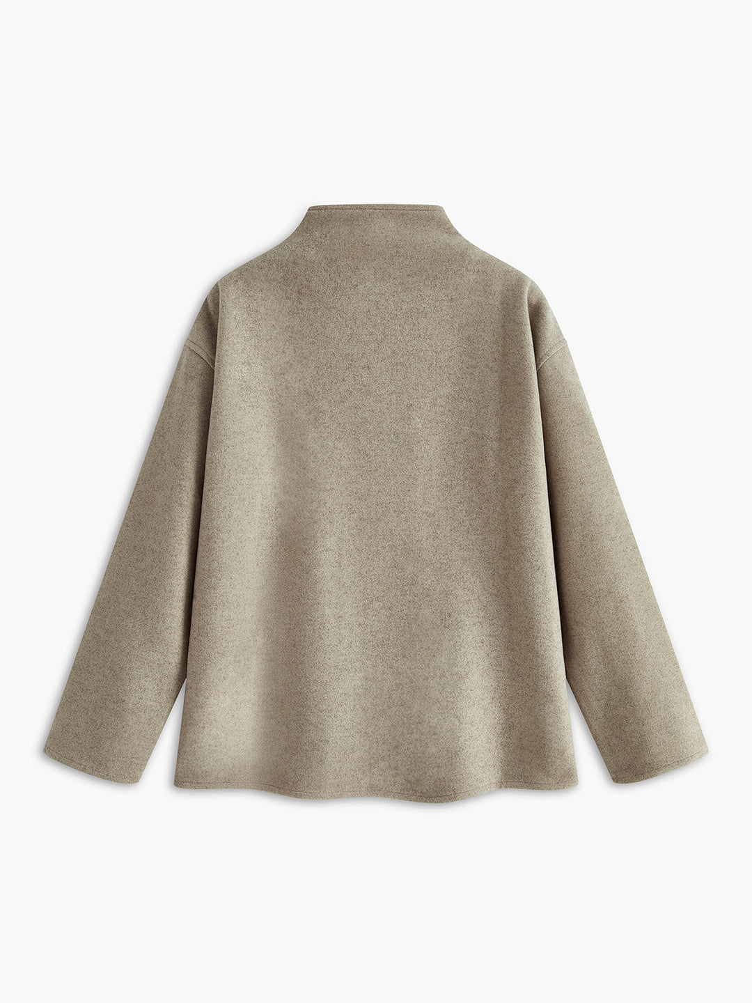Wool-Blend Boxy Jacket with Double-Breasted Front and Collarless Neckline