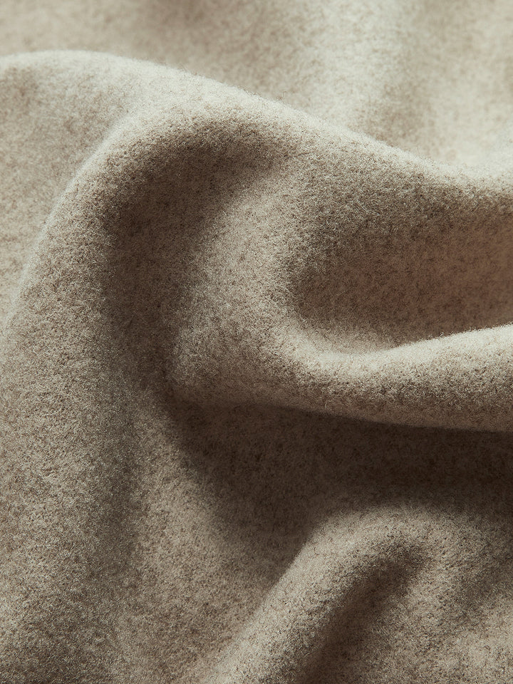 Wool-Blend Boxy Jacket with Double-Breasted Front and Collarless Neckline