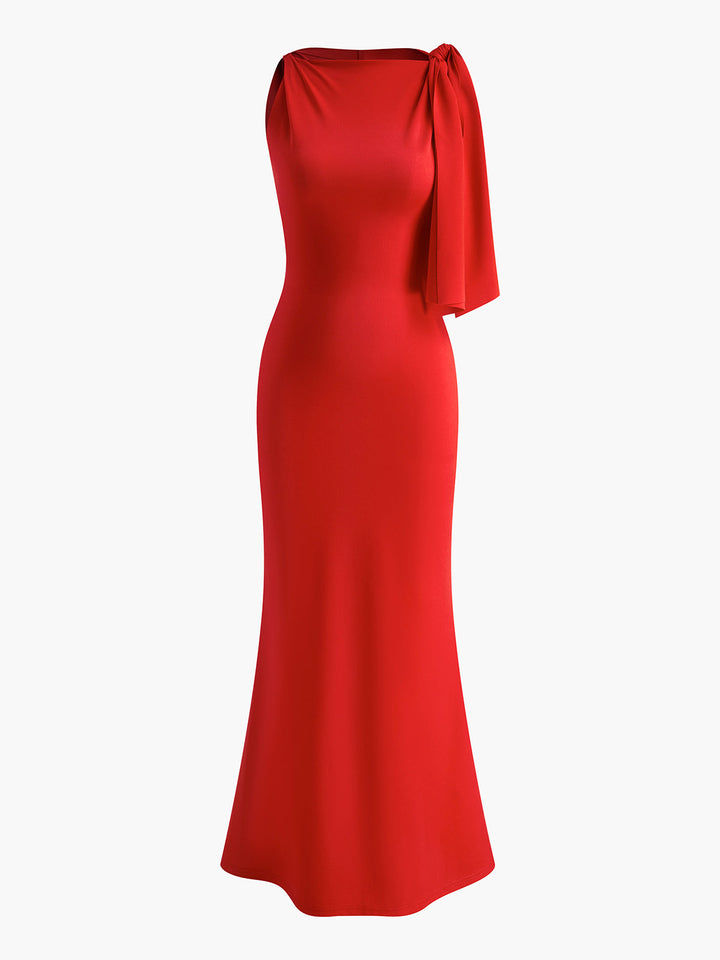 Maxi Dress with One-Shoulder Tie and Sleeveless Design