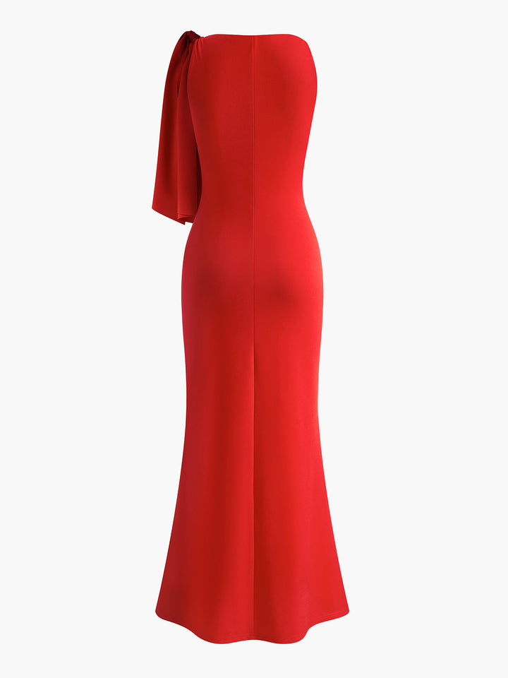 Maxi Dress with One-Shoulder Tie and Sleeveless Design