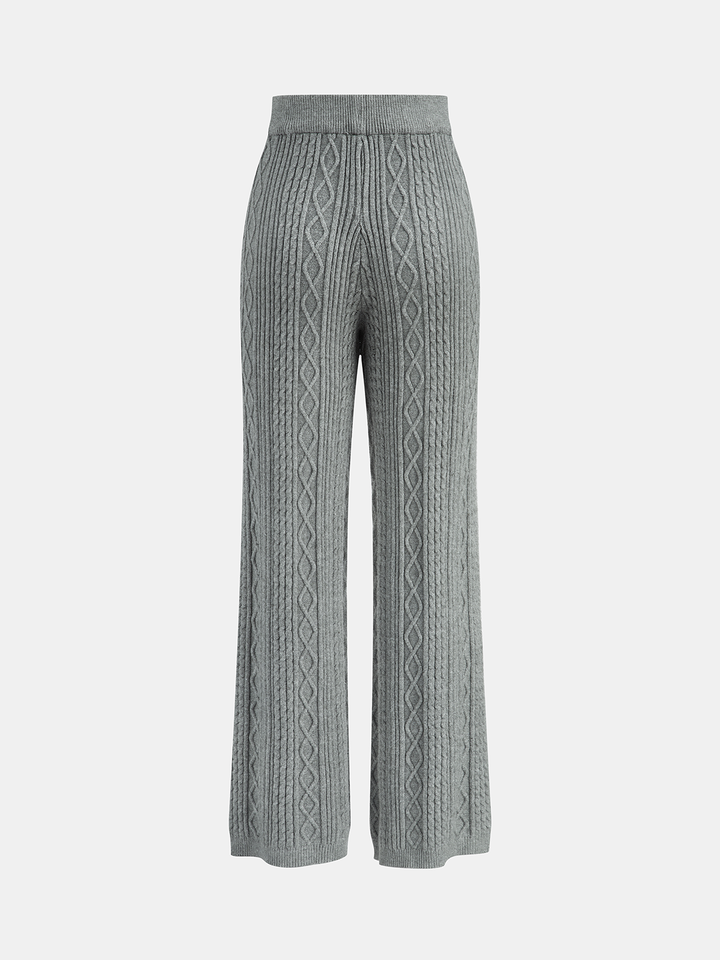 Wide-Leg Cable Knit Trousers with Drawstring Waist