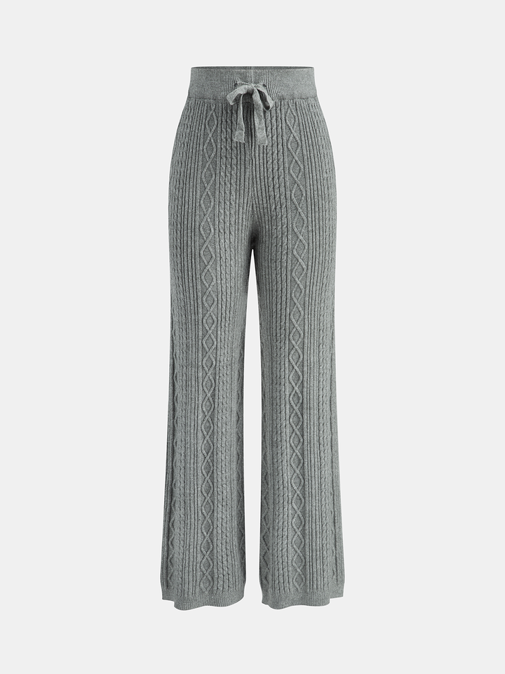 Wide-Leg Cable Knit Trousers with Drawstring Waist