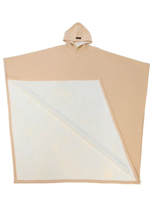 Hooded Terry-Lined Poncho with Snap Button Closure and Full Length