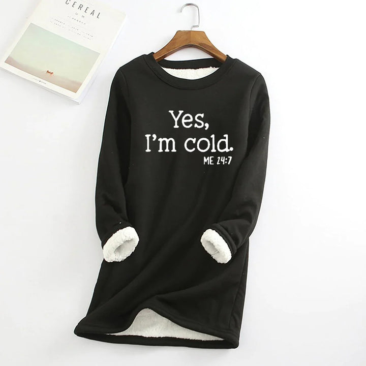 Fleece Lined Sweatshirt with Crew Neckline and Graphic Text Print