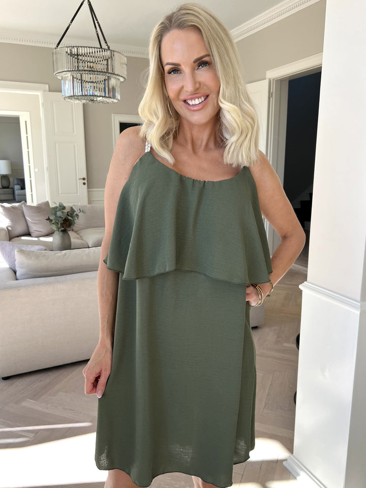 Mini Dress with Ruffle Overlay and Spaghetti Straps