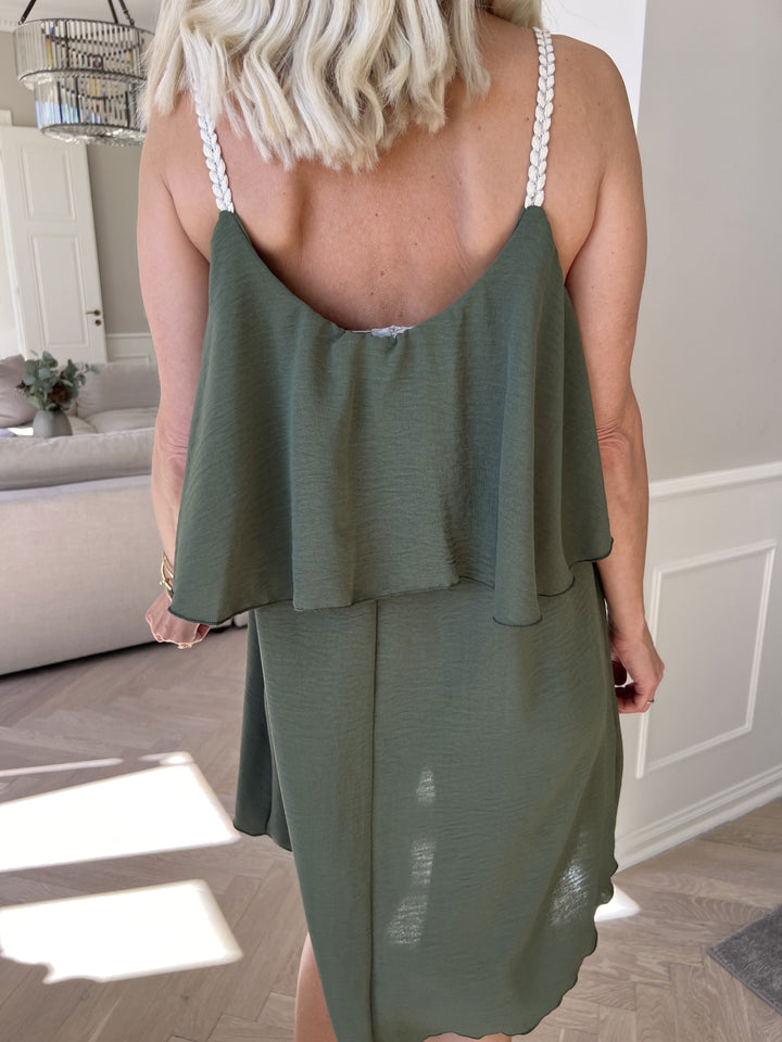 Mini Dress with Ruffle Overlay and Spaghetti Straps