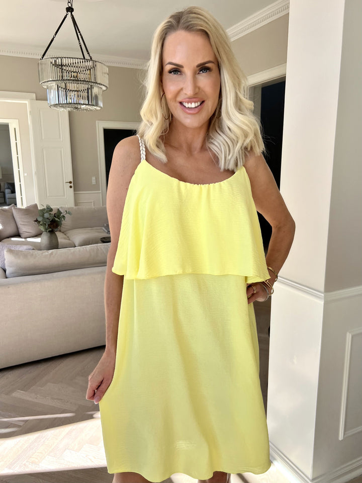 Mini Dress with Ruffle Overlay and Spaghetti Straps