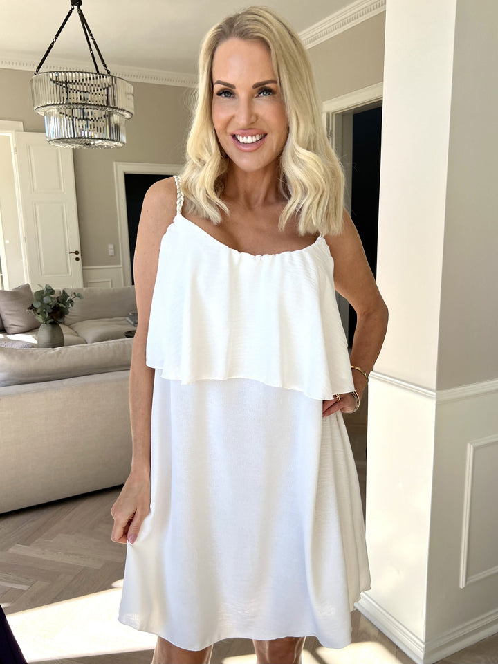 Mini Dress with Ruffle Overlay and Spaghetti Straps