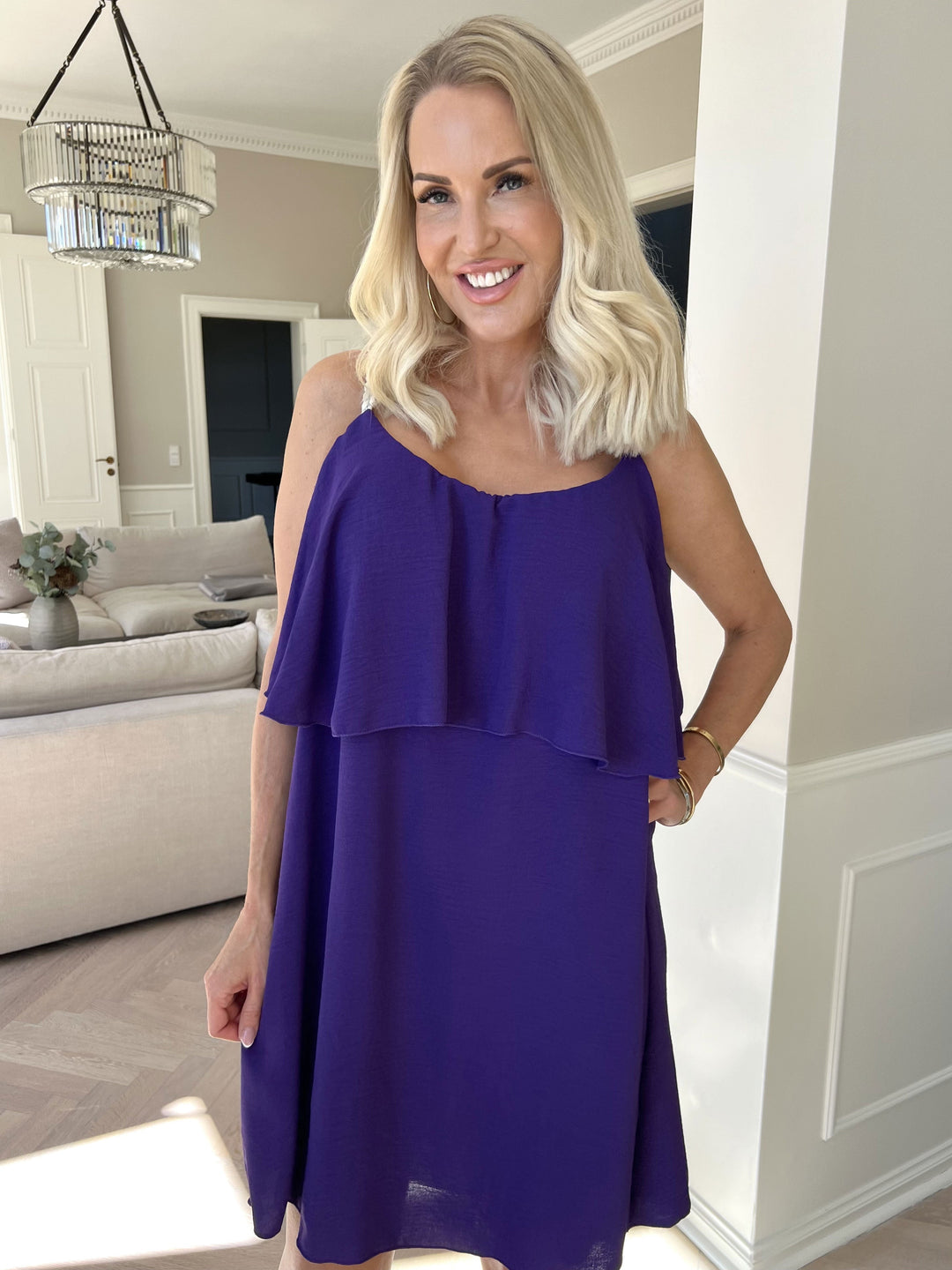 Mini Dress with Ruffle Overlay and Spaghetti Straps