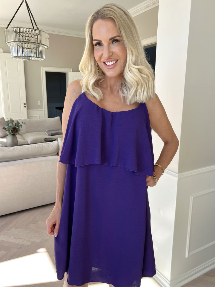 Mini Dress with Ruffle Overlay and Spaghetti Straps