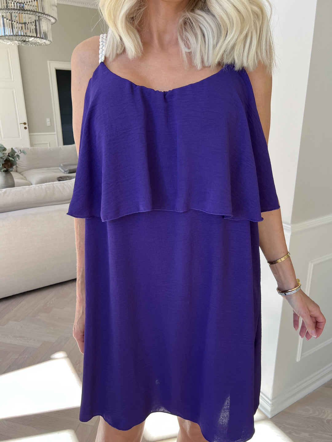 Mini Dress with Ruffle Overlay and Spaghetti Straps