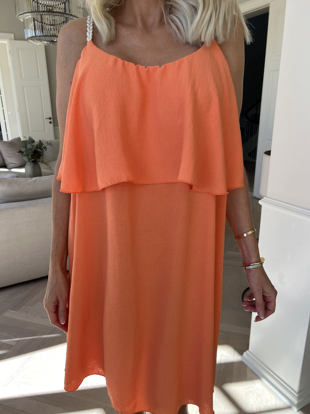 Mini Dress with Ruffle Overlay and Spaghetti Straps