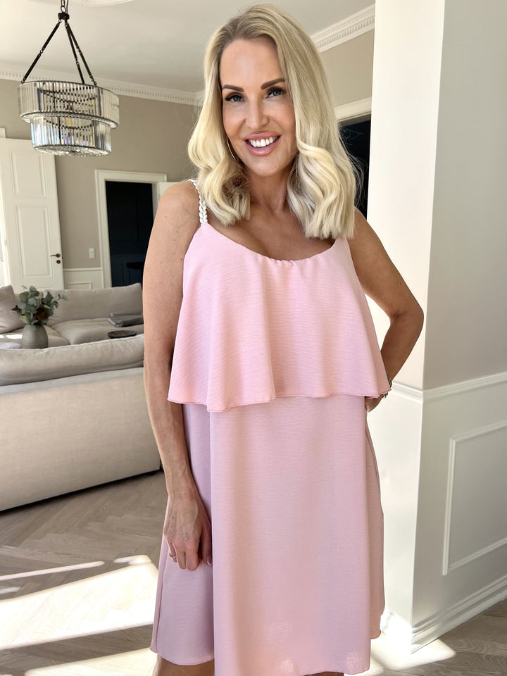 Mini Dress with Ruffle Overlay and Spaghetti Straps