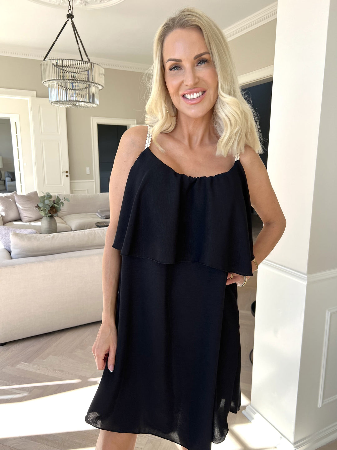 Mini Dress with Ruffle Overlay and Spaghetti Straps