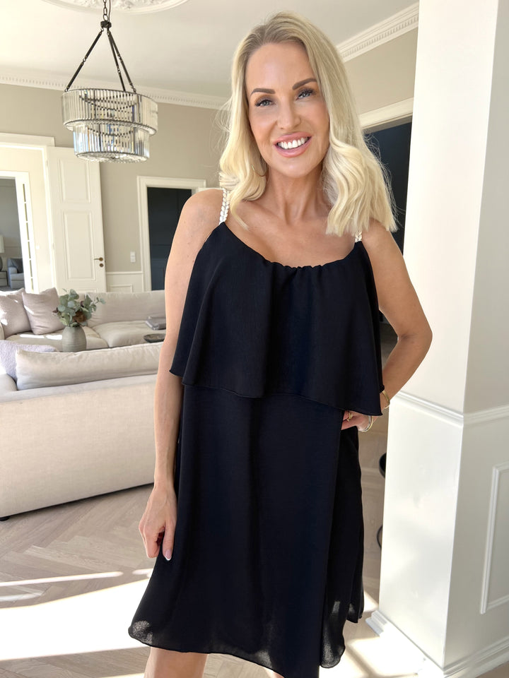 Mini Dress with Ruffle Overlay and Spaghetti Straps