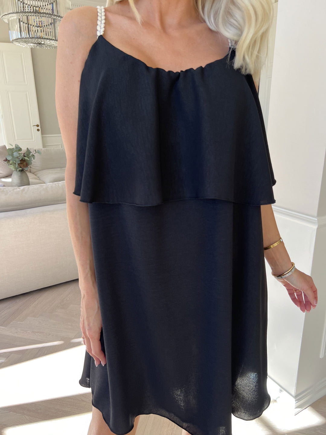 Mini Dress with Ruffle Overlay and Spaghetti Straps