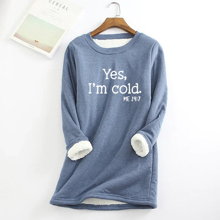 Fleece Lined Sweatshirt with Crew Neckline and Graphic Text Print