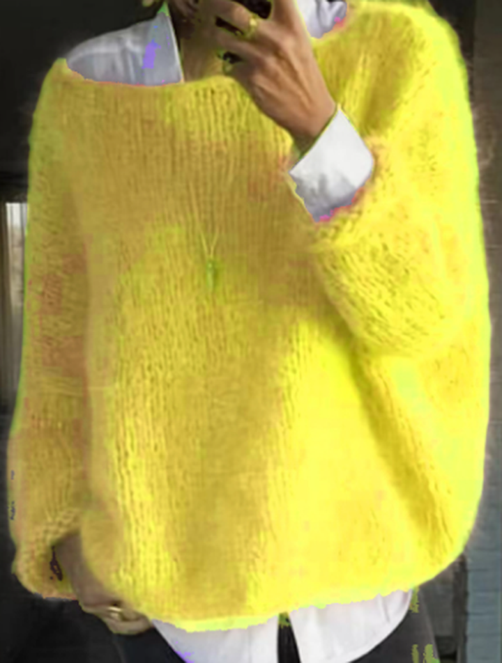 Oversized Fuzzy Knit Jumper with Boat Neckline and Long Sleeves