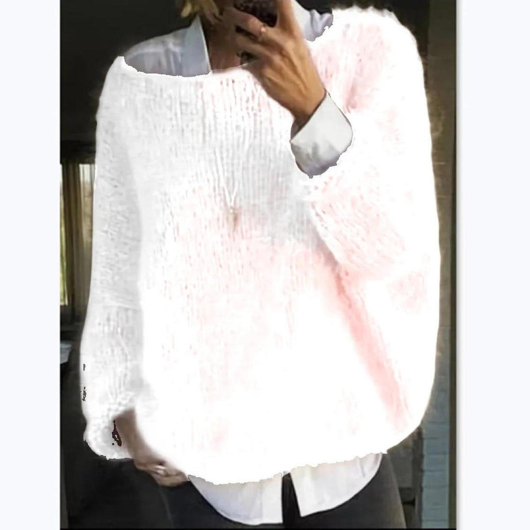Oversized Fuzzy Knit Jumper with Boat Neckline and Long Sleeves