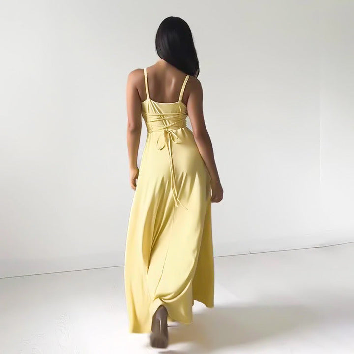 Maxi Dress with Spaghetti Straps and Open Back Tie Closure