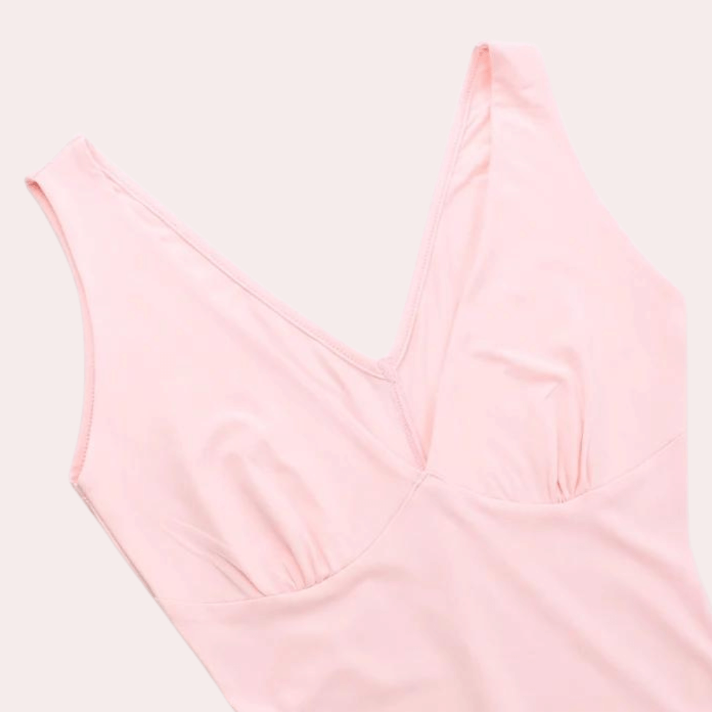 V-Neck Maxi Dress with Side Ruffle Trim and High Slit