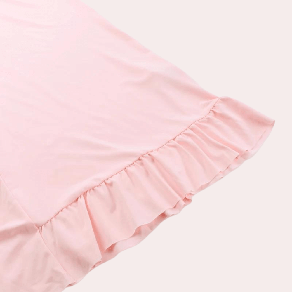 V-Neck Maxi Dress with Side Ruffle Trim and High Slit