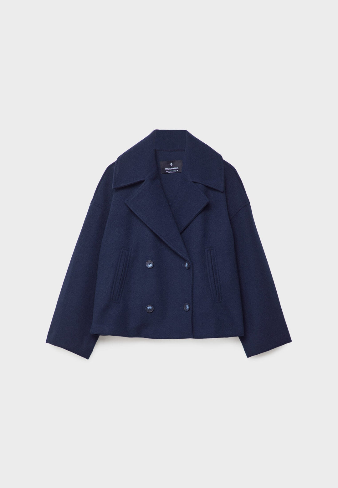 Cropped Double-Breasted Jacket with Notched Lapels and Long Sleeves