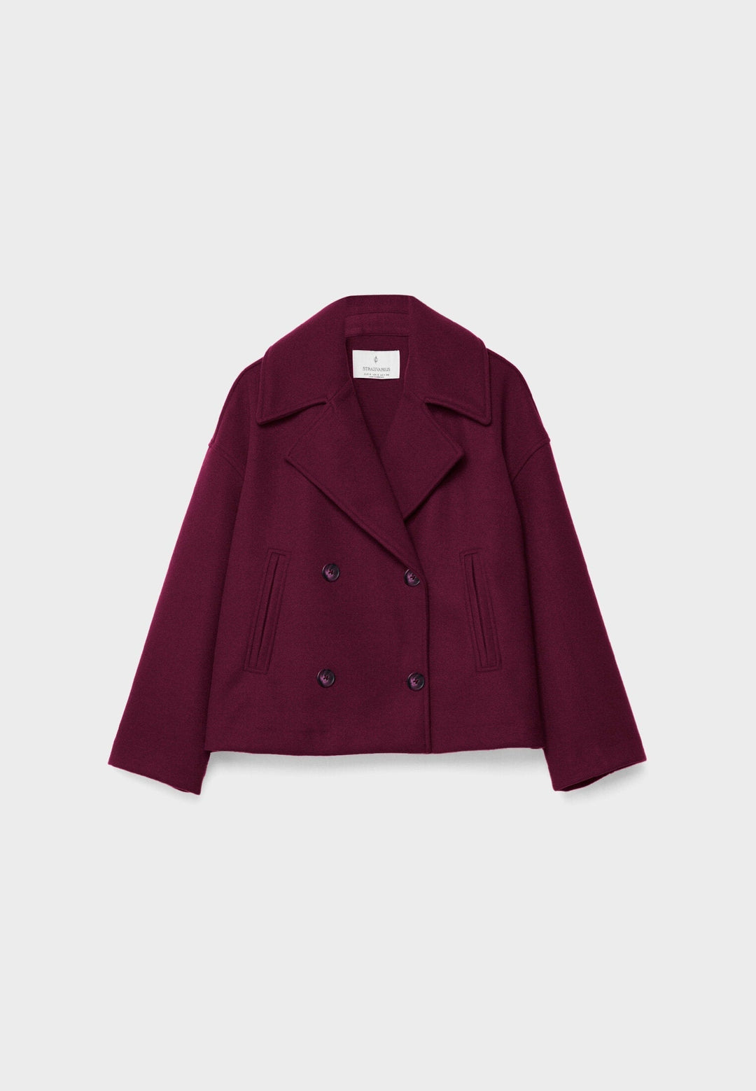 Cropped Double-Breasted Jacket with Notched Lapels and Long Sleeves