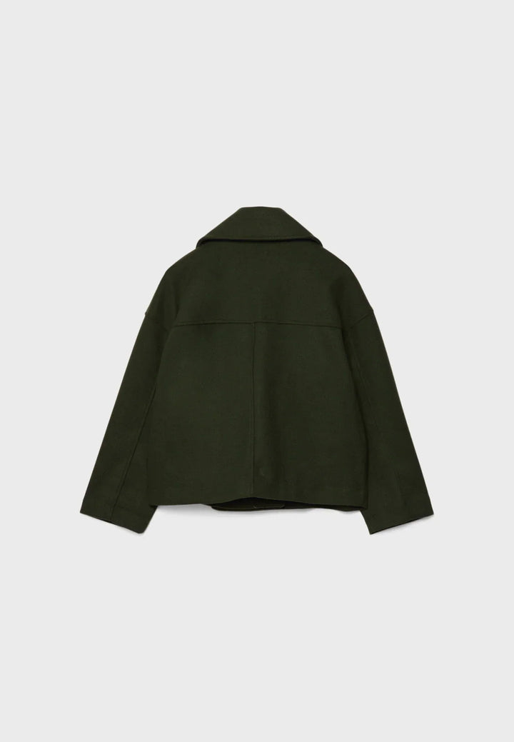 Cropped Double-Breasted Jacket with Notched Lapels and Long Sleeves