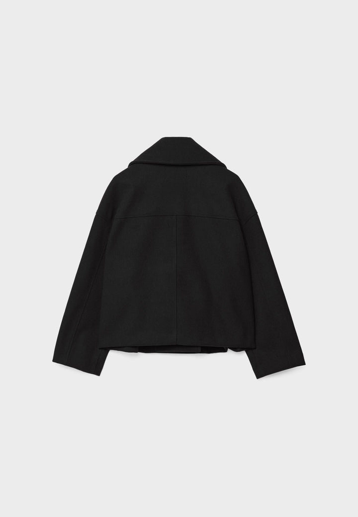 Cropped Double-Breasted Jacket with Notched Lapels and Long Sleeves