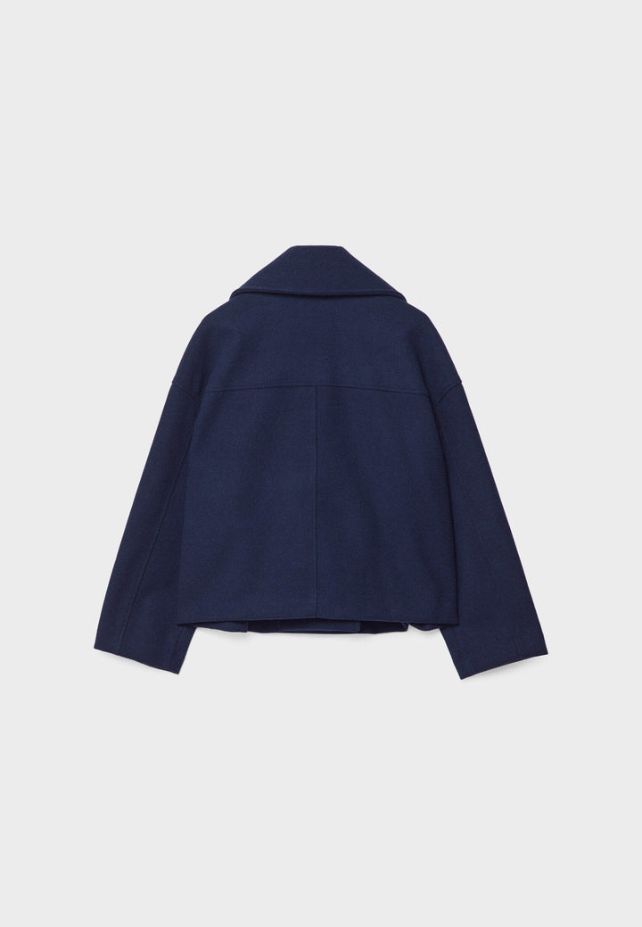 Cropped Double-Breasted Jacket with Notched Lapels and Long Sleeves