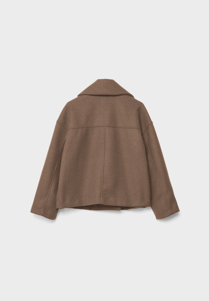 Cropped Double-Breasted Jacket with Notched Lapels and Long Sleeves