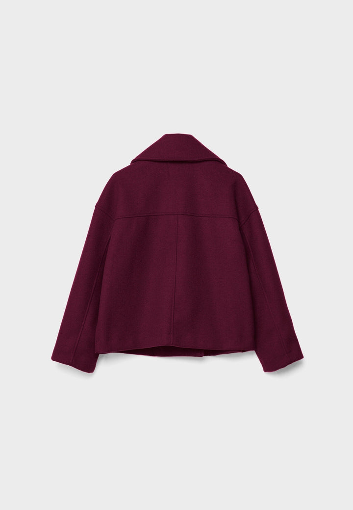 Cropped Double-Breasted Jacket with Notched Lapels and Long Sleeves