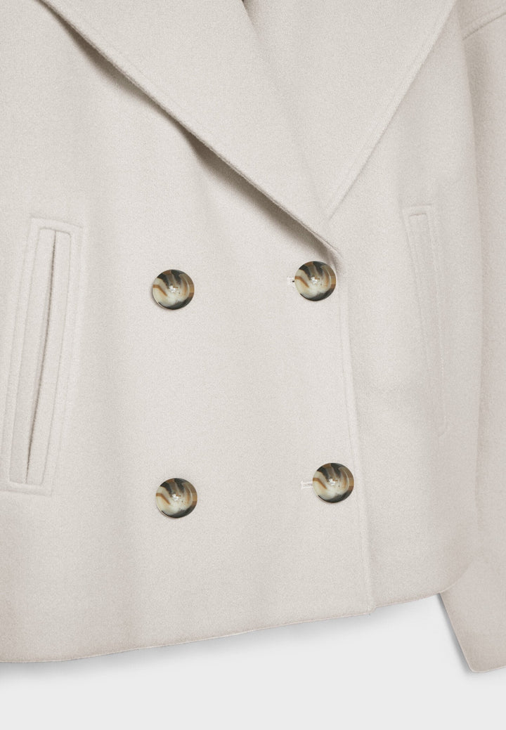 Cropped Double-Breasted Jacket with Notched Lapels and Long Sleeves