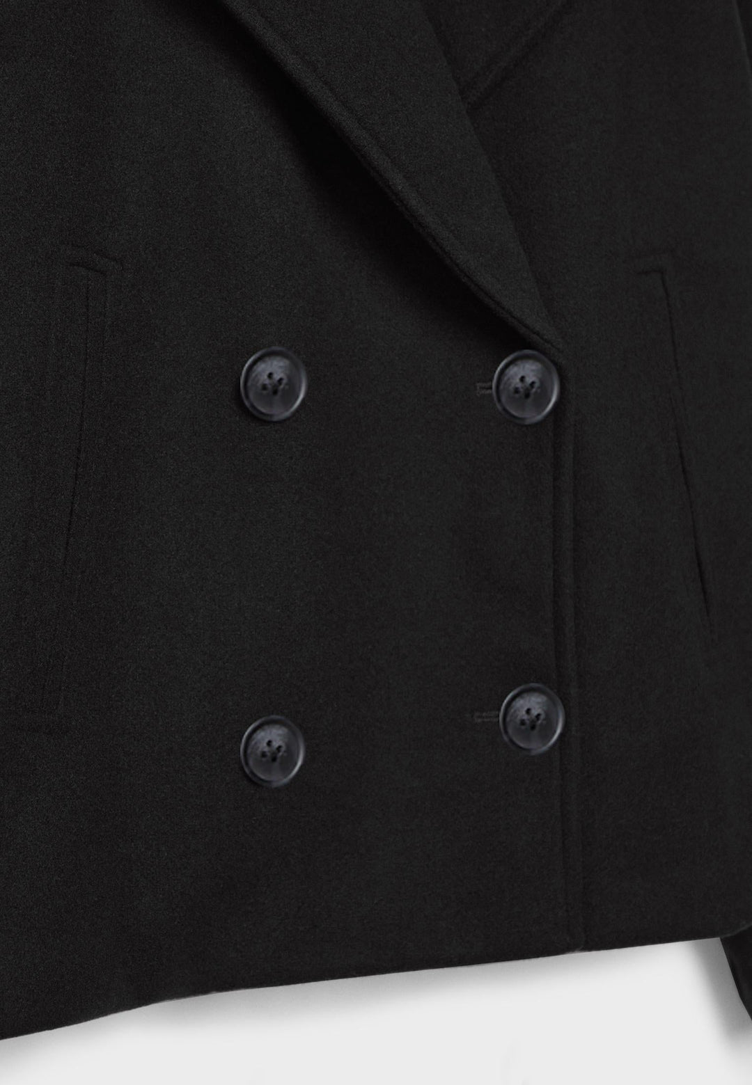 Cropped Double-Breasted Jacket with Notched Lapels and Long Sleeves